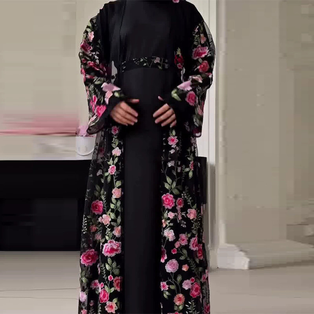 Forever 21 Black Print Long-Sleeve Waist Cinching Maxi Dress